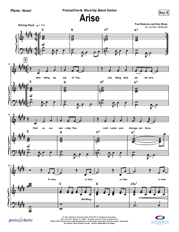 Arise Piano/Vocal (Paul Baloche)