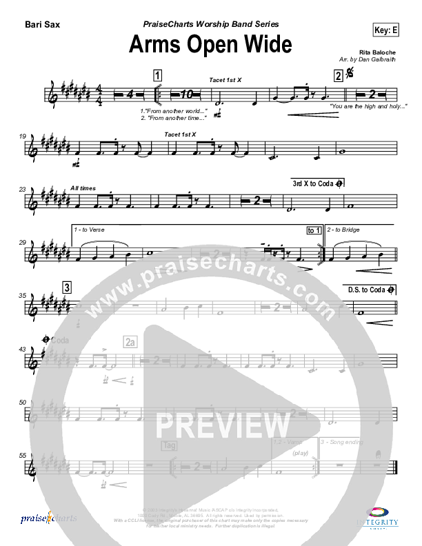 Arms Open Wide Bari Sax (Rita Baloche)