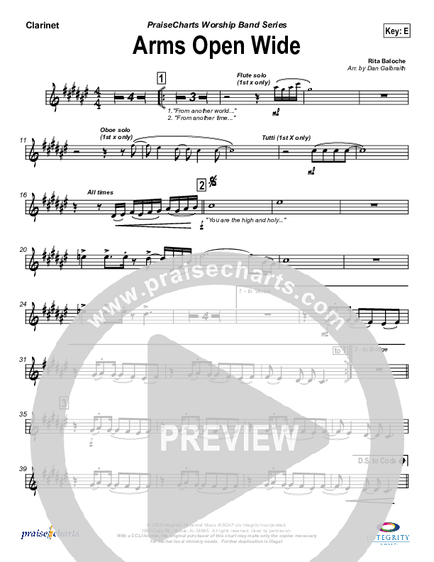 Arms Open Wide Clarinet (Rita Baloche)