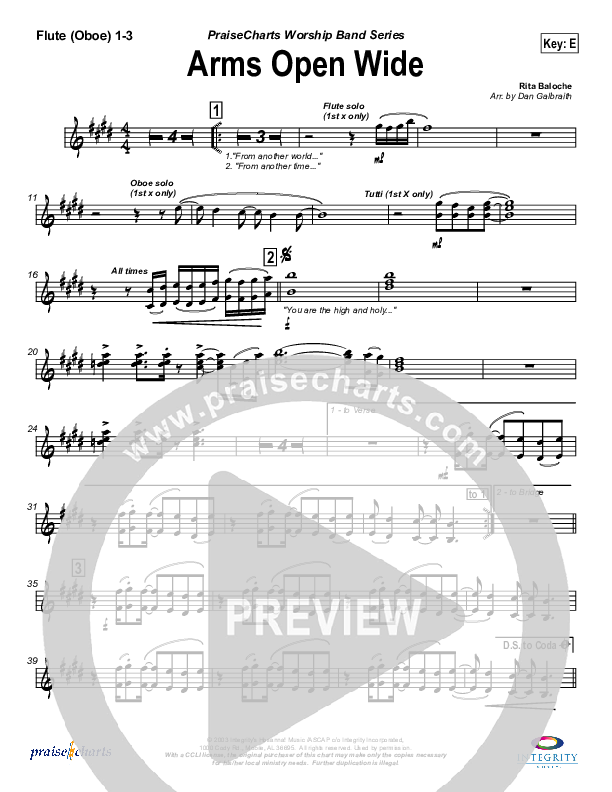 Arms Open Wide Flute/Oboe 1/2/3 (Rita Baloche)