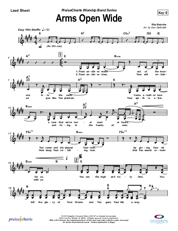Arms Open Wide Lead Sheet (SAT) (Rita Baloche)