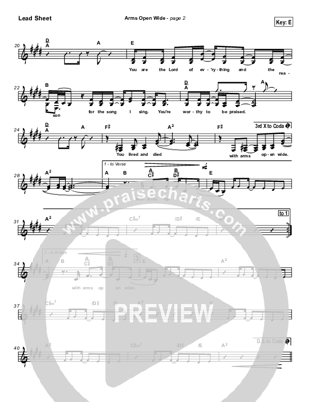 Arms Open Wide Lead Sheet (SAT) (Rita Baloche)