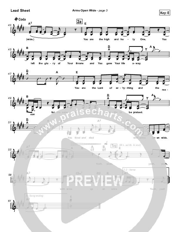 Arms Open Wide Lead Sheet (SAT) (Rita Baloche)