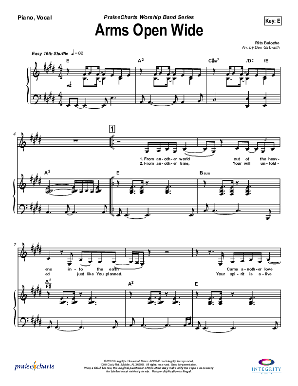Arms Open Wide Piano/Vocal (Rita Baloche)