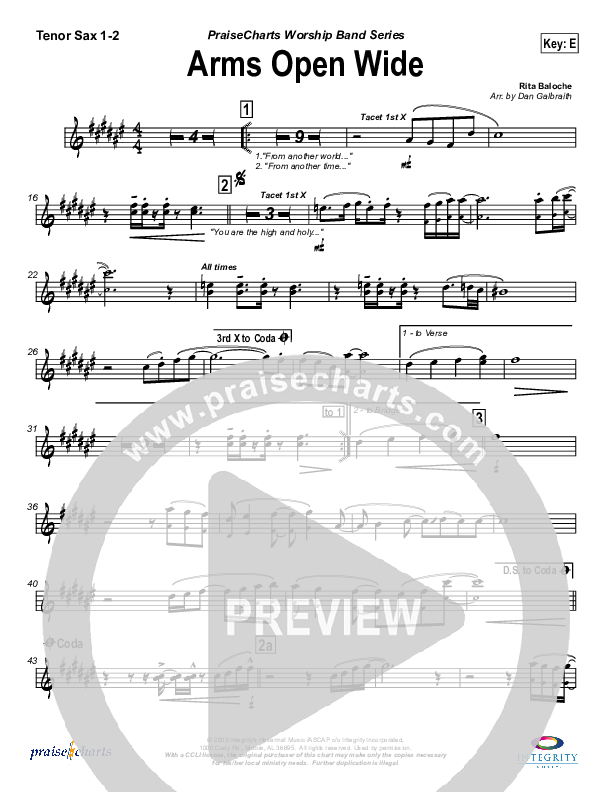 Arms Open Wide Tenor Sax 1/2 (Rita Baloche)