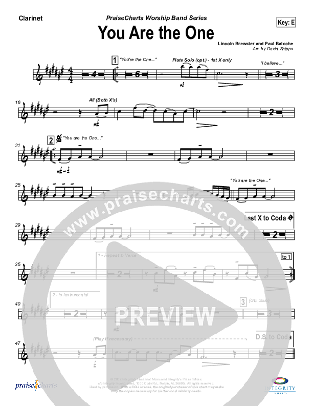 You Are the One Clarinet (Paul Baloche)