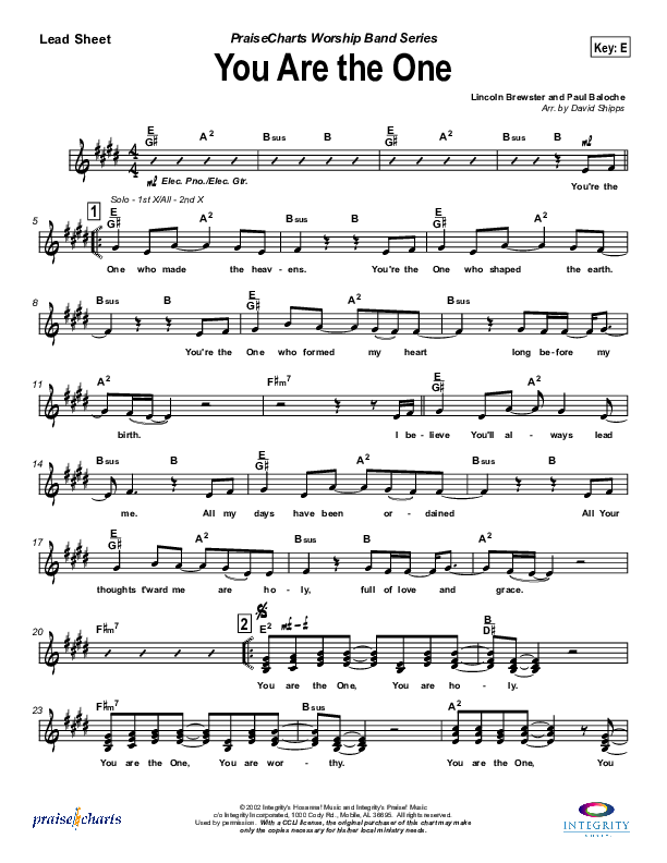 You Are the One Lead Sheet (Paul Baloche)