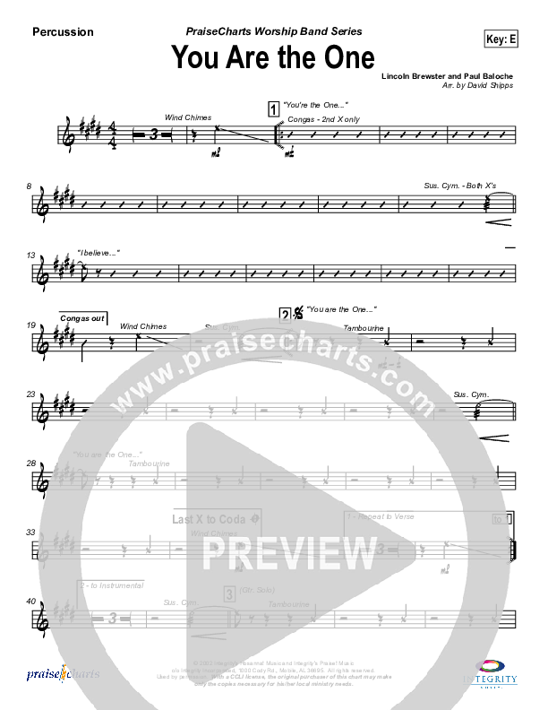 You Are the One Percussion (Paul Baloche)