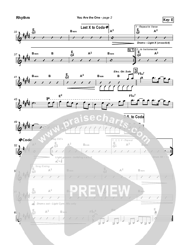 You Are the One Rhythm Chart (Paul Baloche)