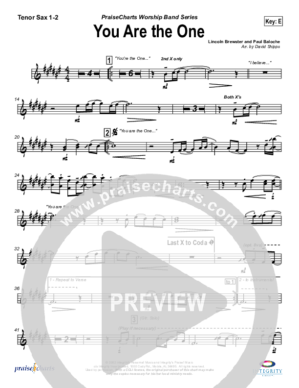 You Are the One Tenor Sax 1/2 (Paul Baloche)