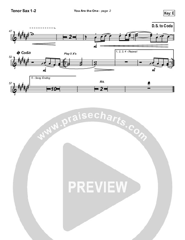 You Are the One Tenor Sax 1/2 (Paul Baloche)