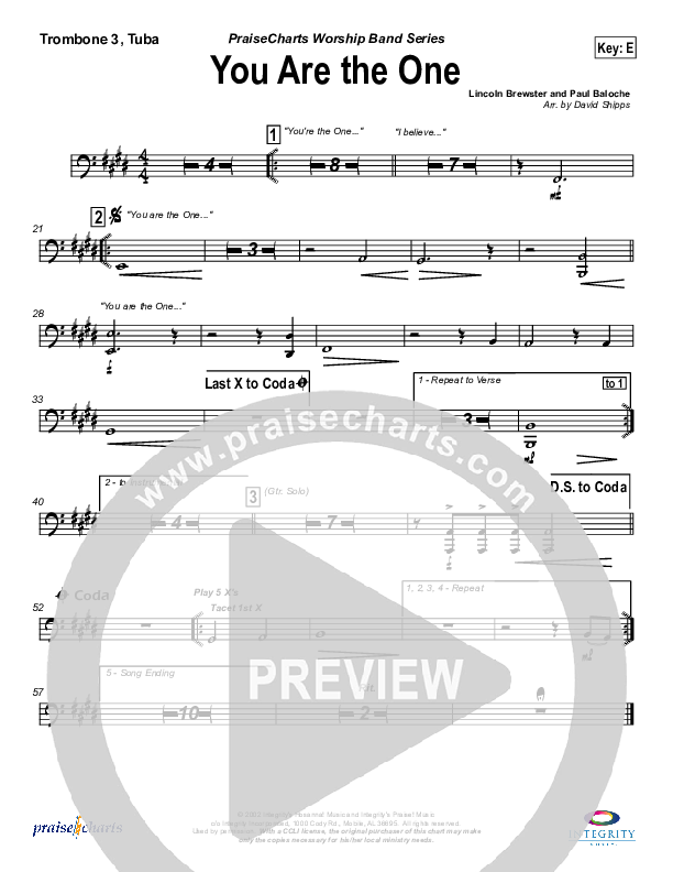 You Are the One Trombone 3/Tuba (Paul Baloche)