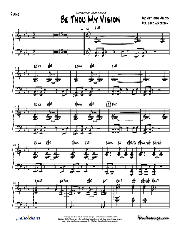 Be Thou My Vision (Instrumental) Piano Sheet (Brad Henderson)