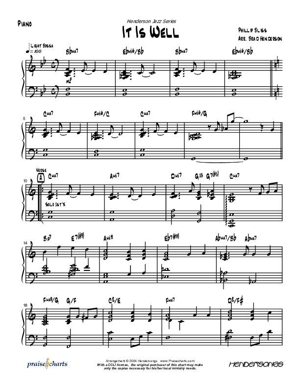 It Is Well With My Soul (Instrumental) Piano Sheet (Brad Henderson)
