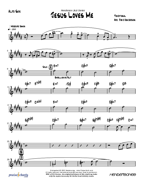 Jesus Loves Me (Instrumental) Alto Sax (Brad Henderson)