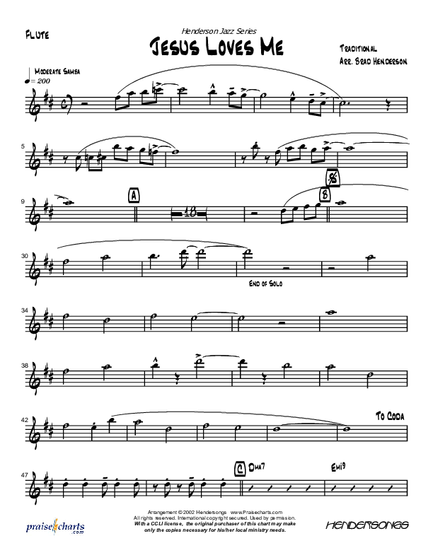 Jesus Loves Me (Instrumental) Flute (Brad Henderson)