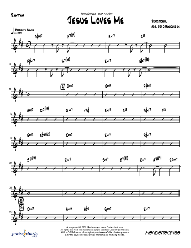 Jesus Loves Me (Instrumental) Rhythm Chart (Brad Henderson)