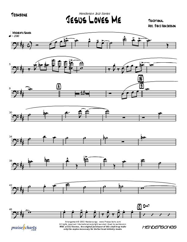 Jesus Loves Me (Instrumental) Trombone (Brad Henderson)