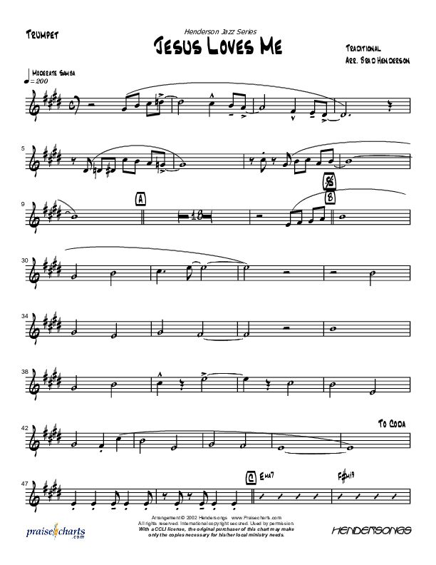Jesus Loves Me (Instrumental) Trumpet (Brad Henderson)