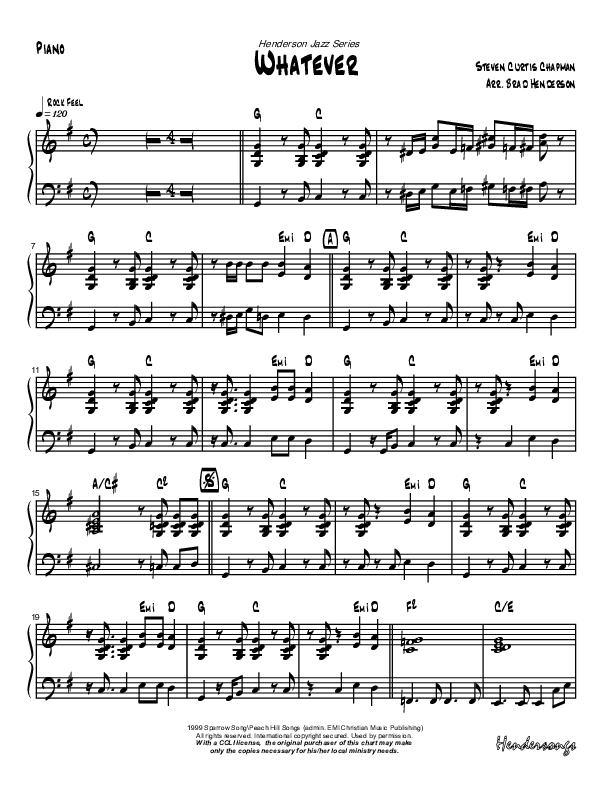 Whatever Piano Sheet (Brad Henderson)