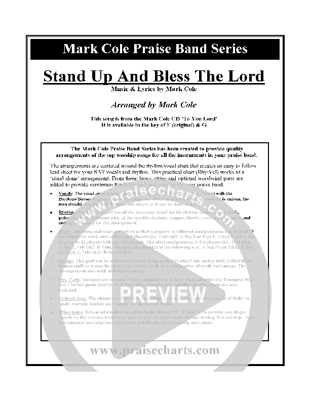 Stand Up and Bless the Lord Cover Sheet (Mark Cole)