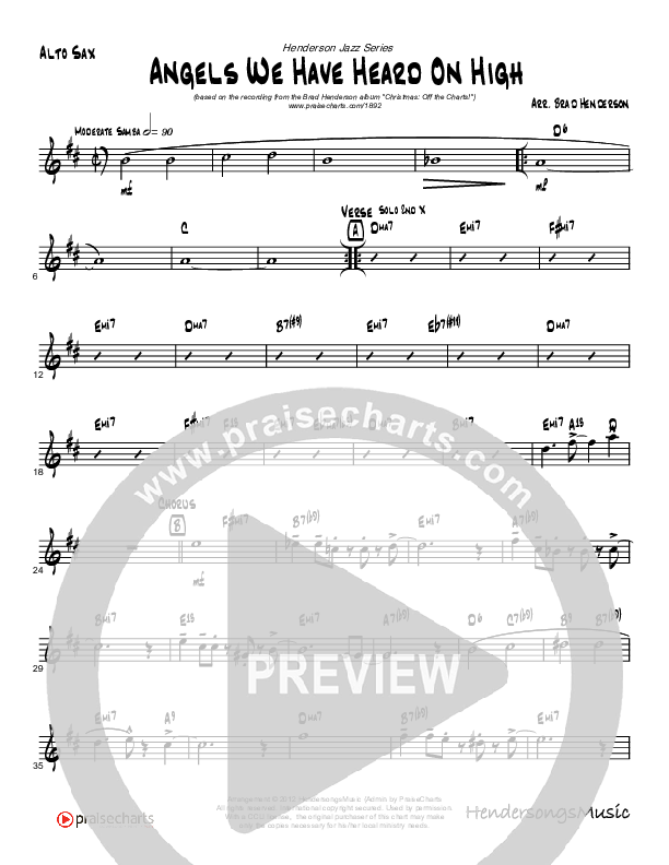 Angels We Have Heard On High (Gloria's Samba) (Instrumental) Alto Sax (Brad Henderson)