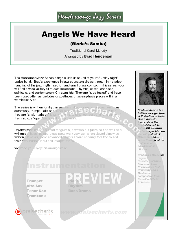Angels We Have Heard On High (Gloria's Samba) (Instrumental) Cover Sheet (Brad Henderson)