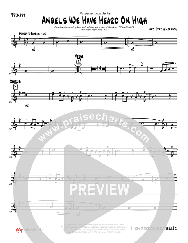 Angels We Have Heard On High (Gloria's Samba) (Instrumental) Trumpet (Brad Henderson)