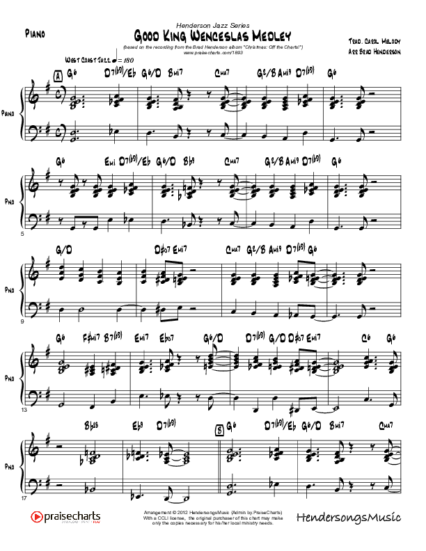 Good King Wenceslas (Instrumental) Piano Sheet (Brad Henderson)