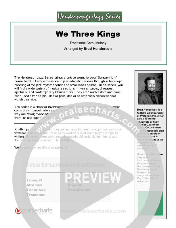 We Three Kings (Instrumental) Cover Sheet (Brad Henderson)