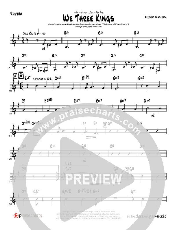 We Three Kings (Instrumental) Rhythm Chart (Brad Henderson)