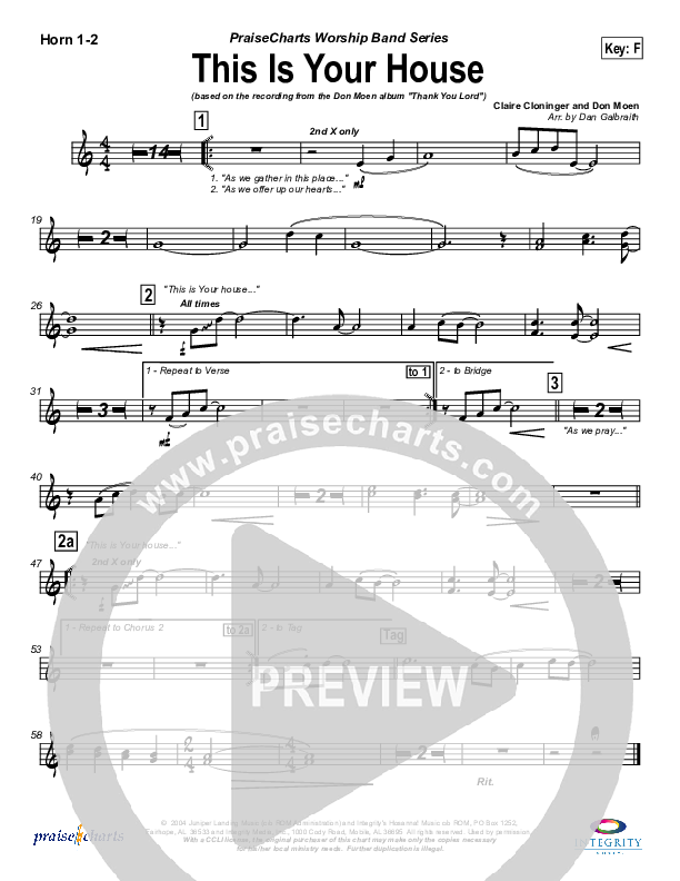 This Is Your House French Horn 1/2 (Don Moen)