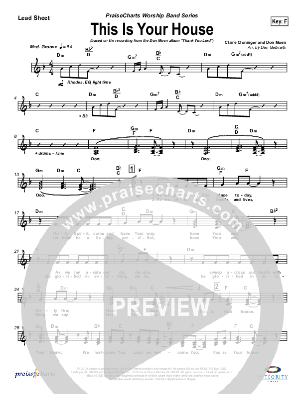 This Is Your House Lead Sheet (SAT) (Don Moen)