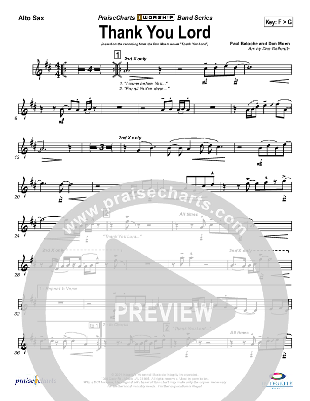 Thank You Lord Alto Sax (Don Moen)