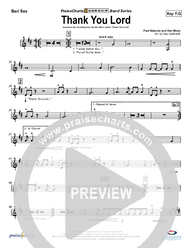Thank You Lord Bari Sax (Don Moen)
