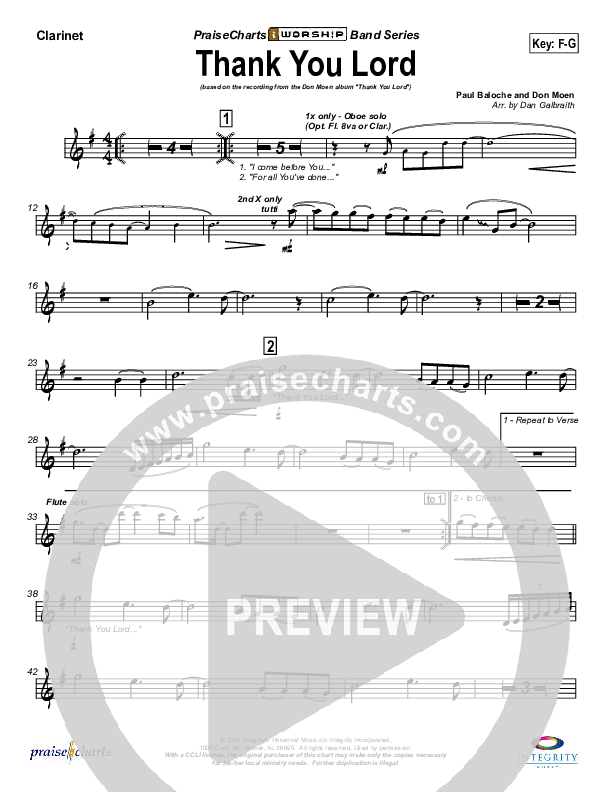 Thank You Lord Clarinet (Don Moen)