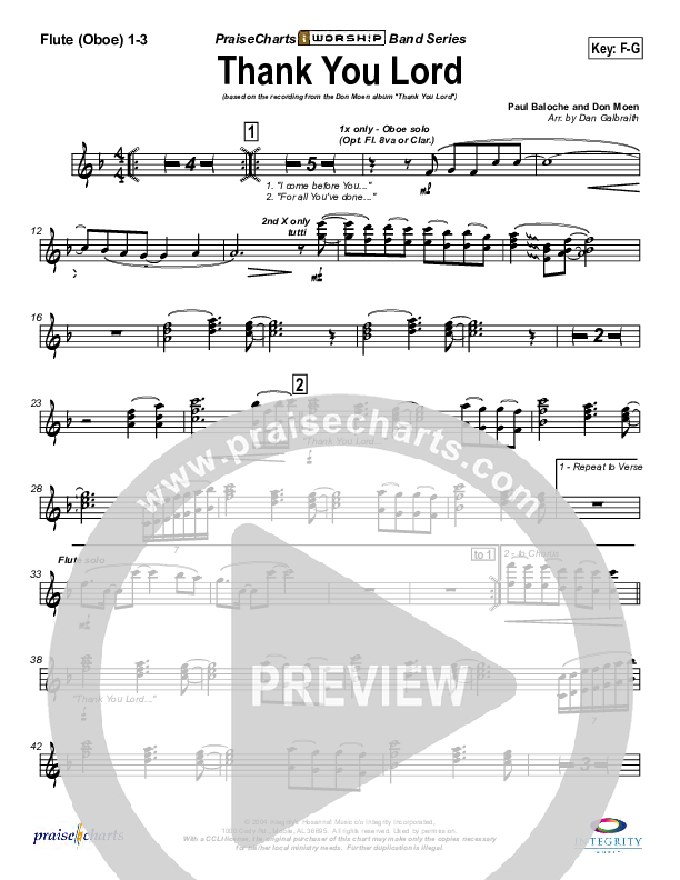 Thank You Lord Flute/Oboe 1/2/3 (Don Moen)