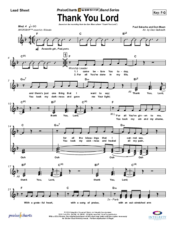 Thank You Lord Lead Sheet (Don Moen)