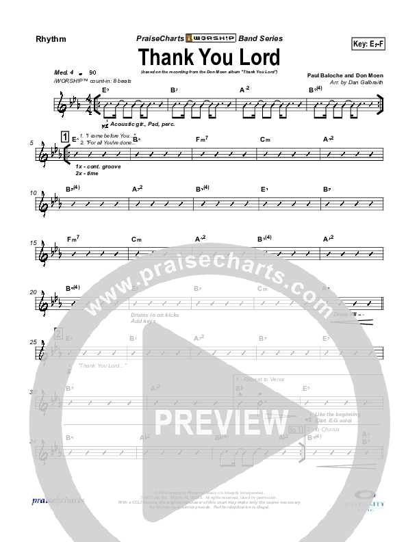 Thank You Lord Rhythm Chart (Don Moen)