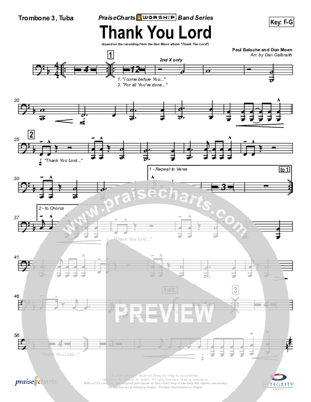 Thank You Lord Trombone 3/Tuba (Don Moen)