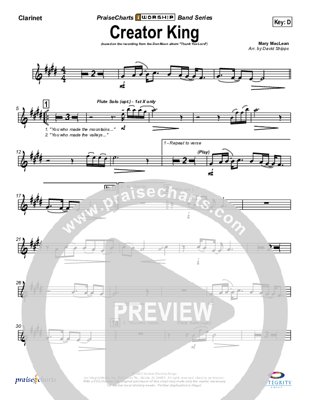 Creator King Clarinet (Don Moen)