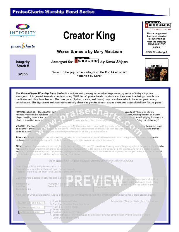 Creator King Cover Sheet (Don Moen)