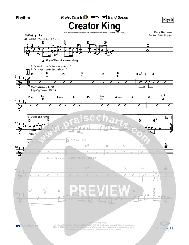 Creator King Rhythm Chart (Don Moen)