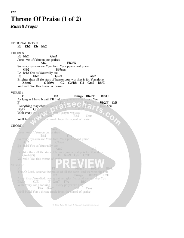 Throne of Praise Chords & Lyrics (Russell Fragar)