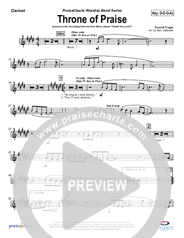 Throne of Praise Clarinet (Russell Fragar)