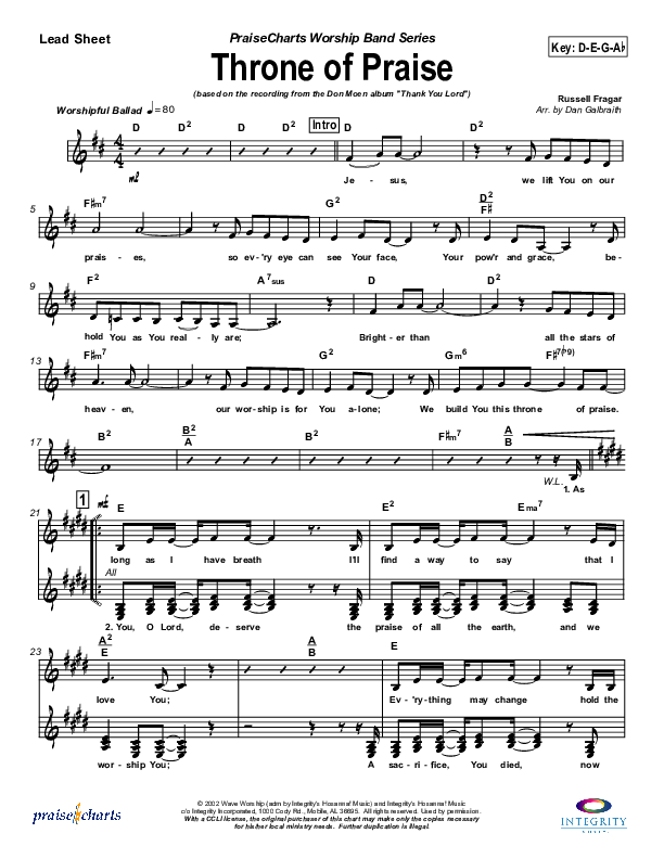 Throne of Praise Lead Sheet (Russell Fragar)