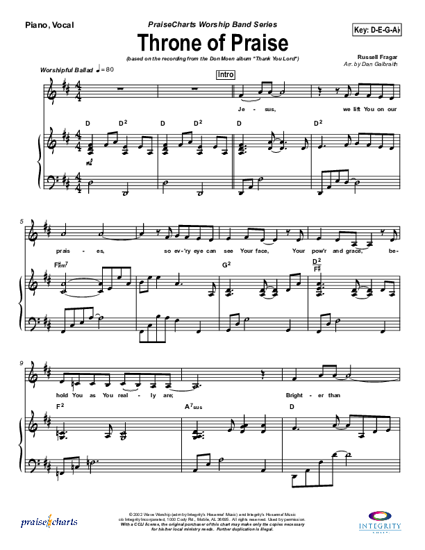 Throne of Praise Piano/Vocal & Lead (Russell Fragar)