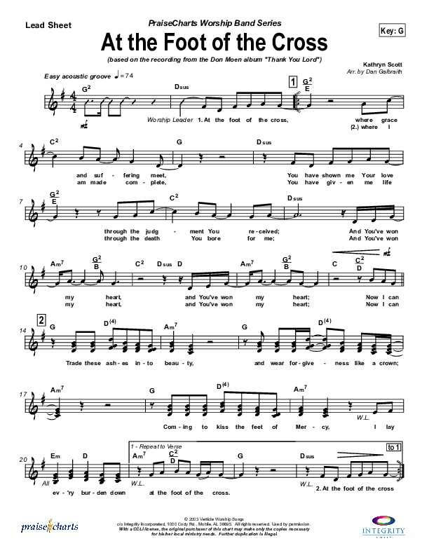 At The Foot Of The Cross Lead Sheet (Don Moen)