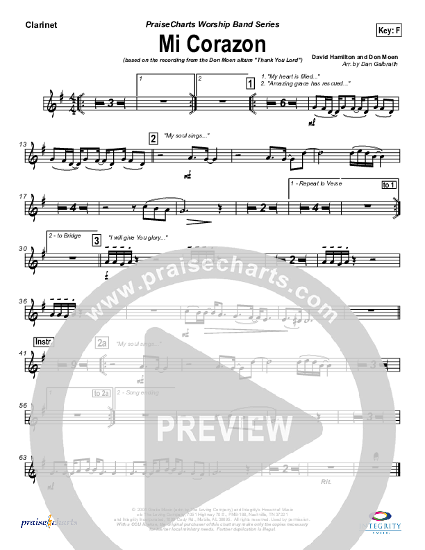 Mi Corazon Clarinet (Don Moen)