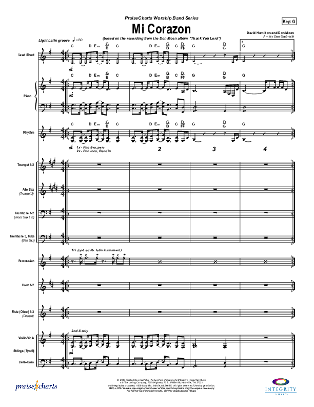 Mi Corazon Conductor's Score (Don Moen)